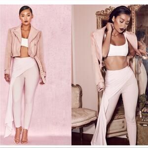 HOUSE OF CB Caixa Pale Light Pink Front Drape Asymmetric Stretch Trousers Pants